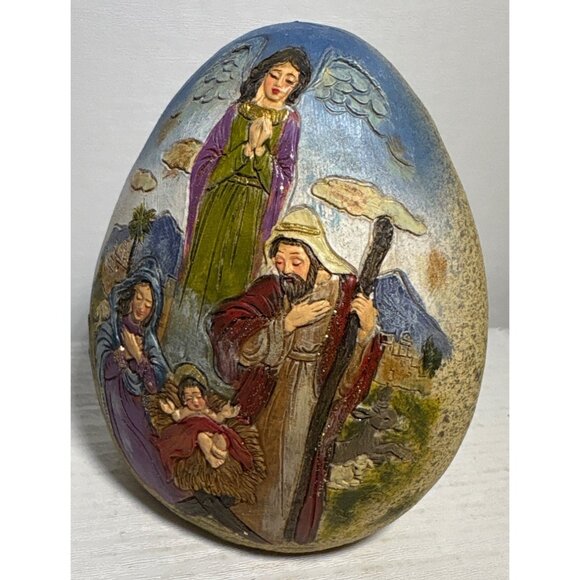 Nativity Scene Figurine Stone Shape 4.25" Tall Christmas Hand Painted Resin - Picture 3 of 7